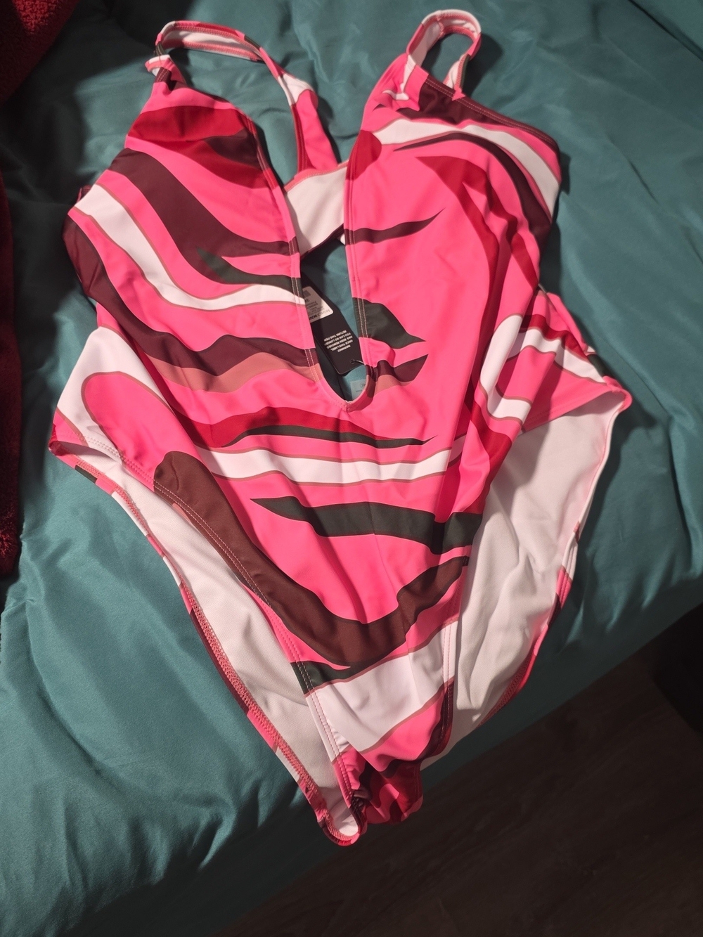 Fashion Nova Pink & White Swirl One-Piece Swimsuit